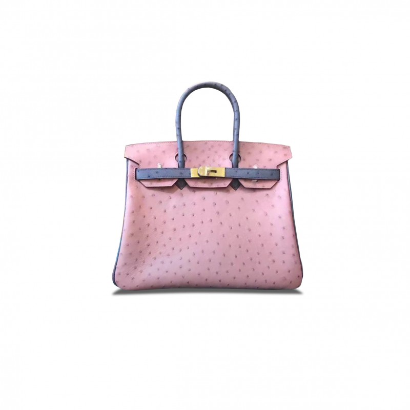 HERMÈS MASTER BIRKIN 25 OSTRICH LEATHER CERAMIC PINK AND IRIS PURPLEGOLD BUCKLE H041944CK57 (25*20*13cm)