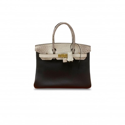HERMÈS MASTER BIRKIN 30 HIMALAYAN LEATHER AND TOGO MILKSHAKE BLACK GOLD BUCKLE H076235CKV3 (30*22*16cm)