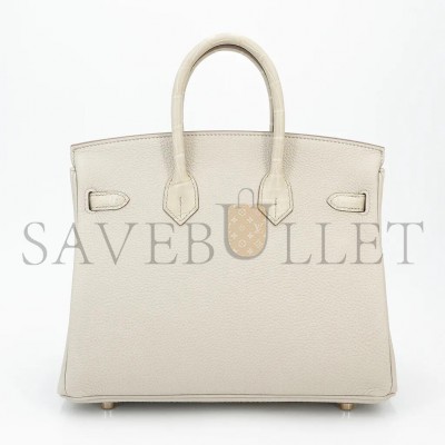 HERMÈS MASTER BIRKIN 25 CROCODILE AND TOGO LEATHER MILKSHAKE WHITE GOLD BUCKLE H076216CK18 (25*20*13cm)