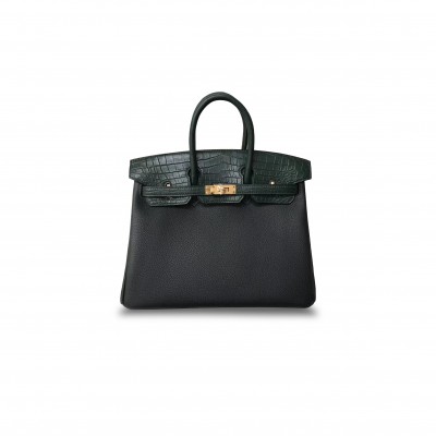 HERMÈS MASTER BIRKIN 30 CROCODILE AND TOGO LEATHER CYPRESS GREEN GOLD BUCKLE H076235CK23 (30*22*16cm)