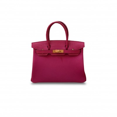 HERMÈS MASTER BIRKIN 30 MATTE CROCODILE AND TOGO LEATHER ROSE PINK WITH GOLD BUCKLE H076235CK33 (30*22*16cm)