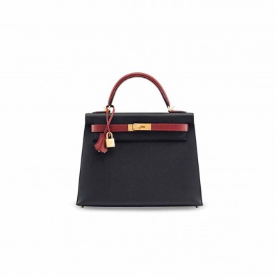 HERMÈS BLACK & ROUGE H EPSOMKELLY 28 GOLD HARDWARE (28*22*10cm) 