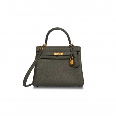 HERMÈS KELLY 25 TOGO VERT DE GRIS (25*17*7cm) 