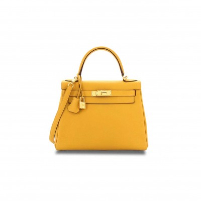 HERMÈS KELLY 28 AMBER YELLOW WITH GOLD HARDWARE (28*22*10cm) 