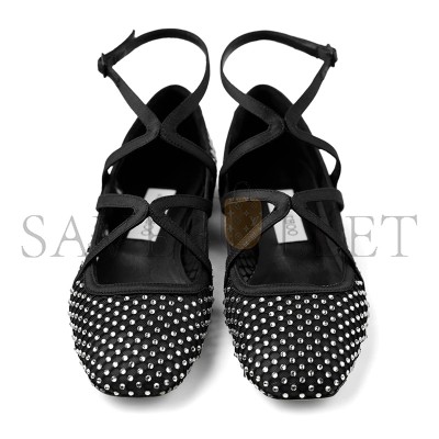JIMMY CHOO ASTORIA FLAT BLACK SATIN CRYSTAL FLATS ASTORIAFLATQHS JIMMY CHOO ASTORIA FLAT BLACK SATIN CRYSTAL FLATS ASTORIAFLATQHS