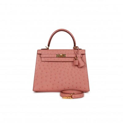 HERMÈS MASTER KELLY 28 CERAMIC POWDER OSTRICH GOLD HARDWARE (28*22*10cm) 