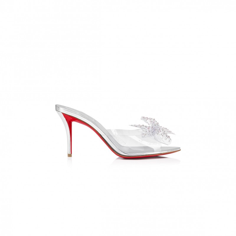 CHRISTIAN LOUBOUTIN AQUA STRASS 80MM MULES-PVC, IRIDESCENT NAPPA LEATHER AND STRASS-SILVER-WOMEN 1240792S339