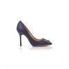 MANOLO BLAHNIK HANGISI NAVY BLUE SATIN JEWEL BUCKLE PUMPS 9XX-0664-0050 MANOLO BLAHNIK HANGISI NAVY BLUE SATIN JEWEL BUCKLE PUMPS 9XX-0664-0050