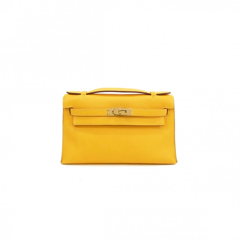 HERMÈS MASTER KELLY POCHETTE JAUNE D’ SWIFT GOLD HARDWARE (22*14*7cm) 