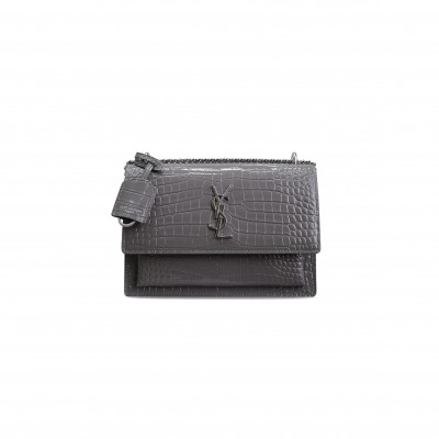 YSL SUNSET MEDIUM CHAIN BAG IN CROCODILE-EMBOSSED SHINY LEATHER 42290629259631 (22*16*8cm)
