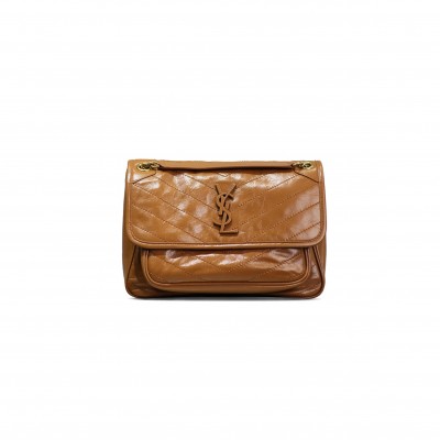 YSL NIKI MEDIUM CHAIN BAG IN CRINKLED VINTAGE LEATHER 633158300256 (28*20*8.5cm) YSL NIKI MEDIUM CHAIN BAG IN CRINKLED VINTAGE LEATHER 633158300256 (28*20*8.5cm)