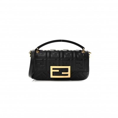 FENDI NAPPA FF 1974 EMBOSSED PHONE BAGUETTE BLACK (18.5*10*2.5cm) 