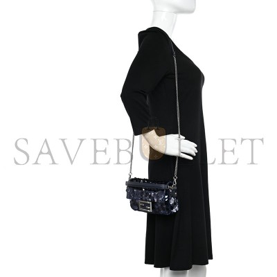 FENDI SEQUIN PAILLETTES VITELLO GRACE STRIPED MINI BAGUETTE DARK BLUE LUNAI (19*11*5cm) FENDI SEQUIN PAILLETTES VITELLO GRACE STRIPED MINI BAGUETTE DARK BLUE LUNAI (19*11*5cm)