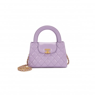 CHANEL MASTER PURPLE QUILTED CALFSKIN MINI KELLY BAG GOLD HARDWARE AS4416 (19*13*7cm)