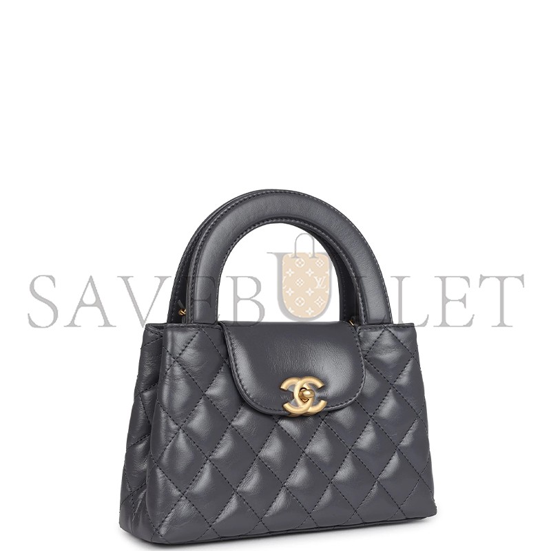CHANEL MASTER GREY QUILTED CALFSKIN MINI KELLY BRUSHED GOLD HARDWARE AS4416 (19*13*7cm)