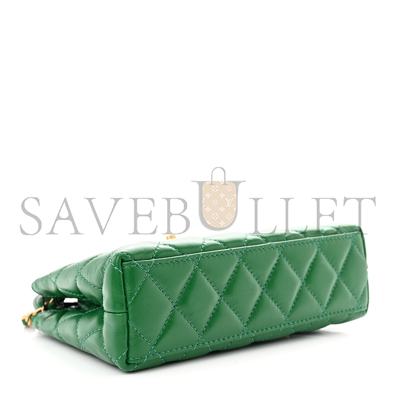 CHANEL MASTER SHINY CALFSKIN QUILTED NANO KELLY SHOPPER GREEN AS4416 (19*13*7cm)