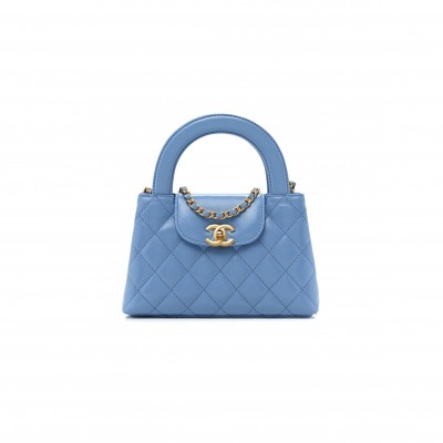 CHANEL MASTER SHINY CALFSKIN QUILTED NANO KELLY SHOPPER BLUE AS4416 (19*13*7cm)