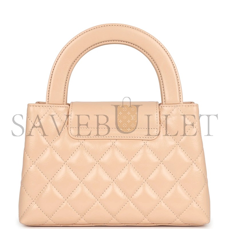CHANEL MASTER KELLY SHOPPER BEIGE SHINY CALFSKIN BRUSHED GOLD HARDWARE AS4416 (19*13*7cm)