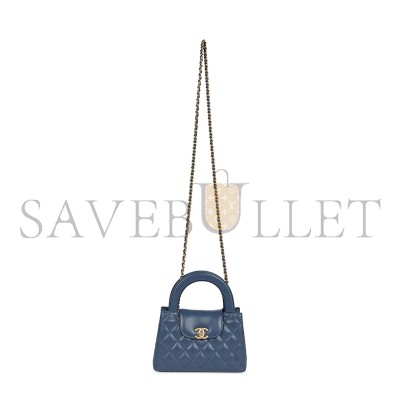 CHANEL MASTER KELLY SHOPPER BLUE SHINY CALFSKIN BRUSHED GOLD HARDWARE AS4416 (19*13*7cm)