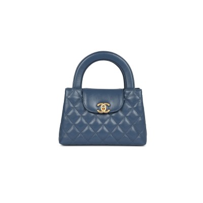 CHANEL MASTER KELLY SHOPPER BLUE SHINY CALFSKIN BRUSHED GOLD HARDWARE AS4416 (19*13*7cm)