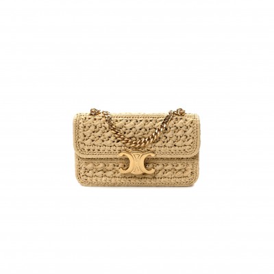 CELINE RAFFIA EFFECT CLAUDE CHAIN SHOULDER BAG NATURAL 112252ETU-02VG (20.5*11.5*4cm)