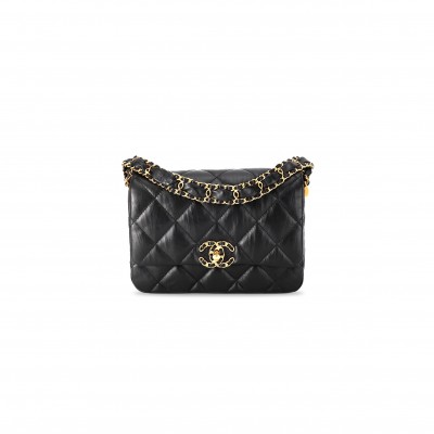 CHANEL MASTER 23K WIDE SHOULDER STRAP CHAIN COWHIDE HOBO BAG BLACK AS4423 (20*15*5cm)