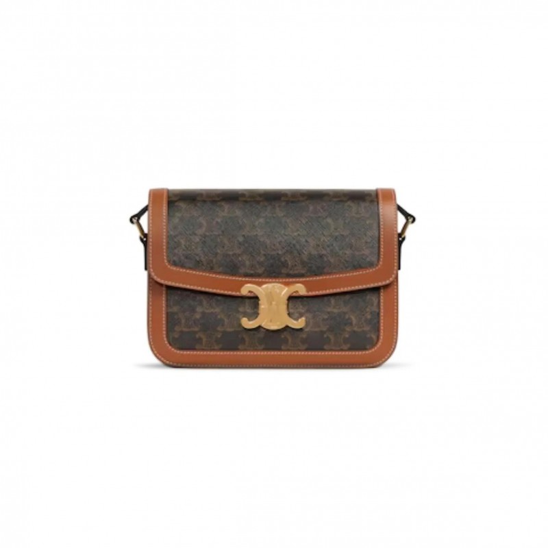 CELINE MEDIUM TEEN TRIOMPHE BAG IN TRIOMPHE CANVAS AND CALFSKIN 191242BZ4.04LU (22.5*16.5*7.5cm)