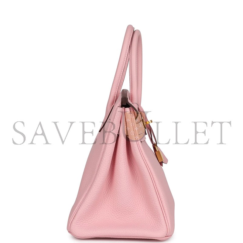 HERMÈS BIRKIN 30 ROSE SAKURA VERSO CLEMENCE GOLD HARDWARE (30*22*16cm) 