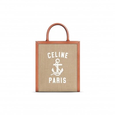 CELINE SMALL TOTE IN CABAS SULKY PRINTED FABRIC AND COWHIDE LEATHER 192082DFT.02NT (32*29*8cm)