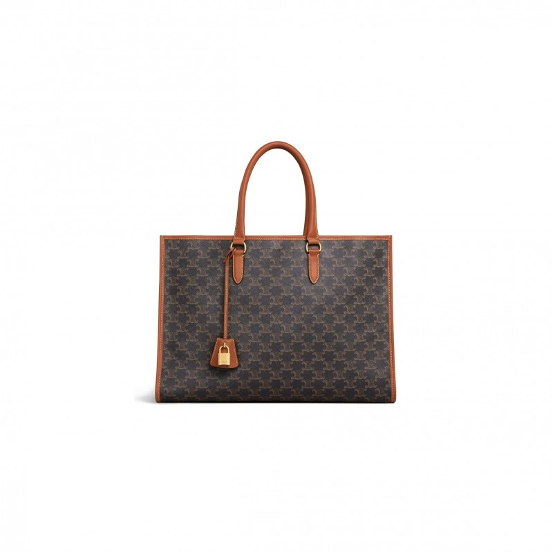 CELINE TRIOMPHE CANVAS CALFSKIN HORIZONTAL CABAS TAN 197912BZJ.04LU (43*30*10cm)