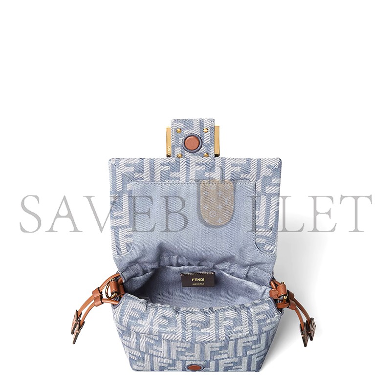 FENDI MAMMA BAGUETTE SMALL BLUE DENIM-EFFECT FF JACQUARD MINI-BAG 8BS105AV5WF1SXQ (16*13*10cm)