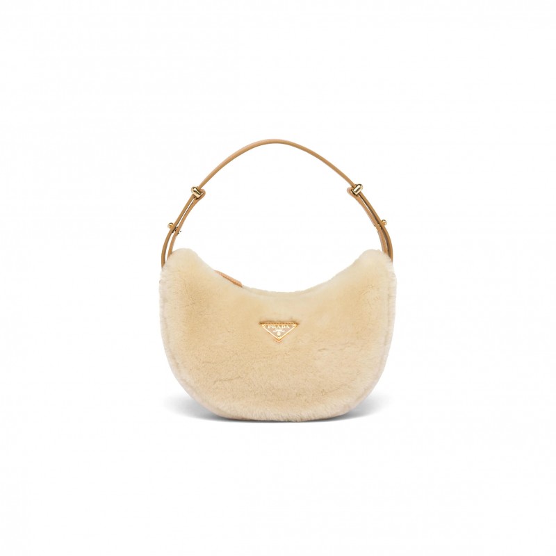 PRADA ARQUÉ SHEARLING AND LEATHER SHOULDER BAG 1BC194 (22.5*18.5*6cm)