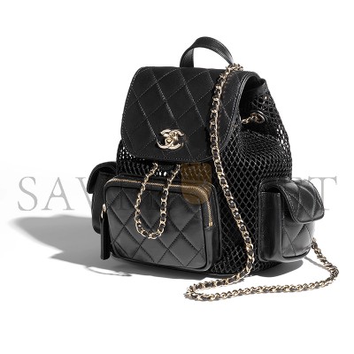 CHANEL MASTER BACKPACK MESH, SHINY LAMBSKIN & GOLD-TONE METAL BLACK AS5484 (25*23*14cm)