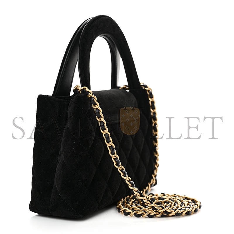 CHANEL MASTER VELVET QUILTED NANO KELLY SHOPPER BLACK 1584991 (19*13*7cm)