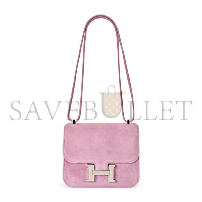 HERMES MASTER A ROSE INDIENNE VEAU DOBLIS SUEDE MINI CONSTANCE WITH PALLADIUM HARDWARE 436576 (18*14.5*6cm)