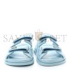 CHANEL LAMINATED LAMBSKIN QUILTED VELCRO DAD CHAIN CC SLIDE SANDALS 