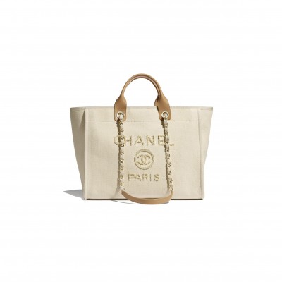CHANEL LARGE DEAUVILLE BAG PEARL CANVAS A66941 (39*30*22cm)