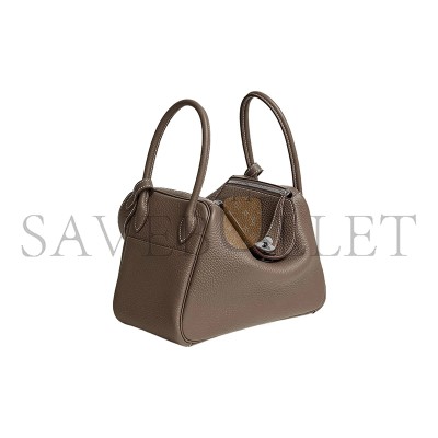 HERMÈS LINDY 26 CLEMENCE ÉTOUPE PALLADIUM HARDWARE (26*18*12cm)