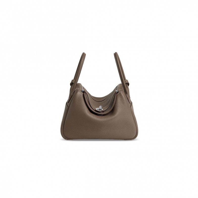 HERMÈS LINDY 26 CLEMENCE ÉTOUPE PALLADIUM HARDWARE (26*18*12cm)