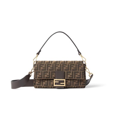 FENDI BAGUETTE TOBACCO BROWN FF JACQUARD FABRIC BAG 8BR600AFPMF1GL7 (27*15*6cm)
