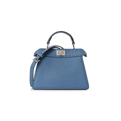 FENDI CUOIO ROMANO SELLERIA MACRO STITCHINGS PETITE PEEKABOO I SEE U ICONIC SATCHEL PLACCA ARGENTO (20*15*11cm)