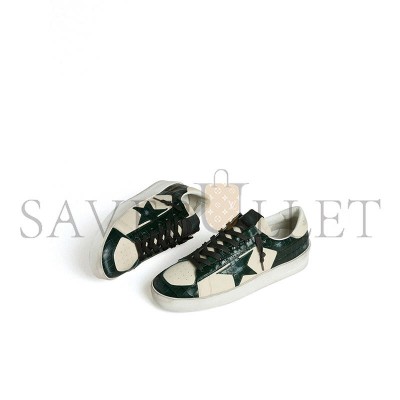 GOLDEN GOOSE MEN'S STARDAN LTD IN CREAM LEATHER WITH GREEN CROCODILE-PRINT LEATHER STAR AND INSERTS GMF00667 GOLDEN GOOSE MEN'S STARDAN LTD IN CREAM LEATHER WITH GREEN CROCODILE-PRINT LEATHER STAR AND INSERTS GMF00667