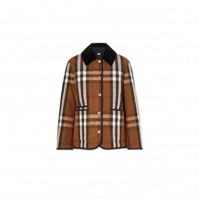 BURBERRY BROWN CHECK DIAMOND QUILTED JACKET IN DARK BIRCH BROWN BURBERRY BROWN CHECK DIAMOND QUILTED JACKET IN DARK BIRCH BROWN