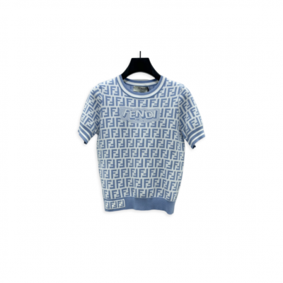 FENDI LETTER JACQUARD KNIT SHORT SLEEVE