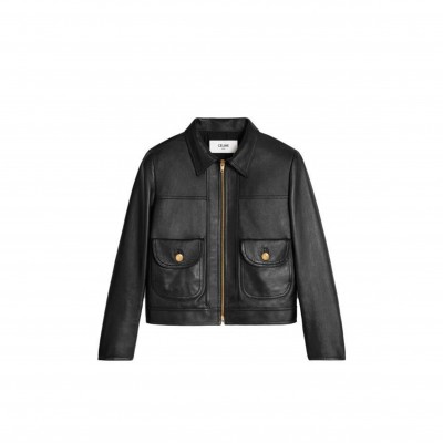 CELINE LEATHER JACKETS WOMEN'S BLACK 2EF36305Q-38NO