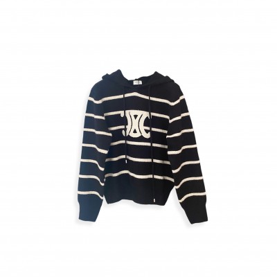 CELINE STRIPED HOODED KNIT SWEATER CELINE STRIPED HOODED KNIT SWEATER