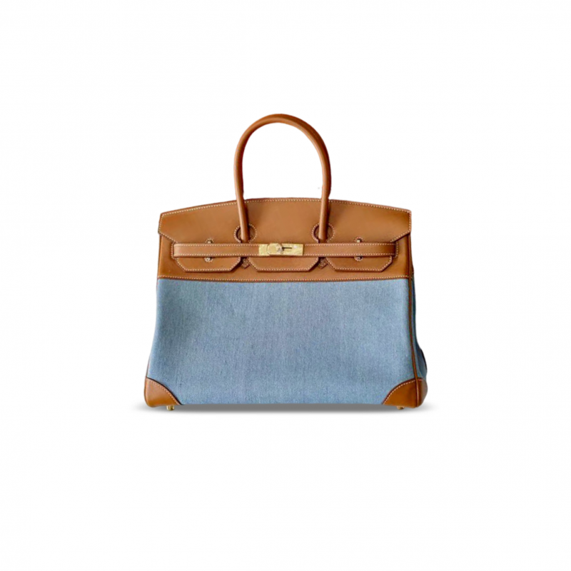HERMES MASTER BIRKIN 30 DENIM AND BARENIA LEATHER GOLD HARDWARE (30*22*16cm)