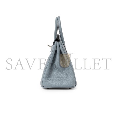 HERMES TOGO LEATHER BIRKIN BLEU LIN 30 SILVER BUCKLE HANDBAG (30*24*15cm)