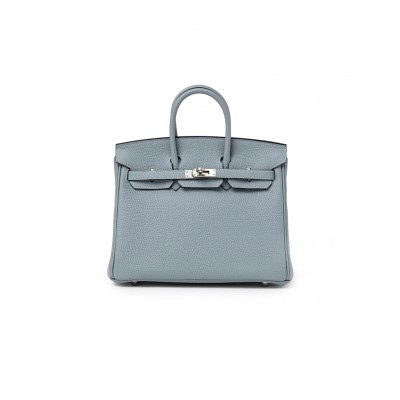 HERMES TOGO LEATHER BIRKIN BLEU LIN 30 SILVER BUCKLE HANDBAG (30*24*15cm)