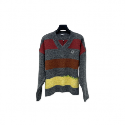 LOEWE STRIPED V-NECK KNIT SWEATER